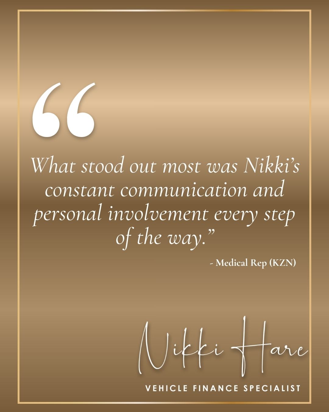 Behind every new set of car keys is a person who placed their trust in me, and I never take that lightly. Thank you. 
 #InTheirOwnWords #CustomerExperience #HappyClients #VehicleFinance #CarFinanceSA #VehicleFinanceSpecialist #FinanceMadeSimple #StressFreeFinance #SouthAfricaBusiness #CarUpgrade #NikkiHare #ParadimeFinance #FinanceSupport